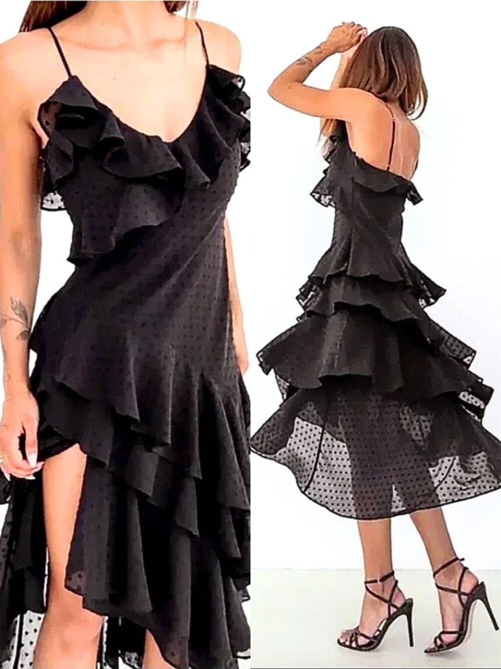Rumored Black Midi Dress Size Small Cocktail Ruffle Tiered Cha Cha Party Formal